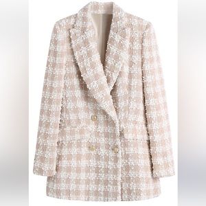 Pink and white tweed Chicwish Blazer with Gold buttons